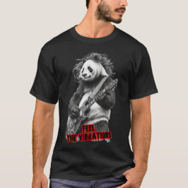 Wilde panda die Rock & Roll speelt op een zwarte T-shirt