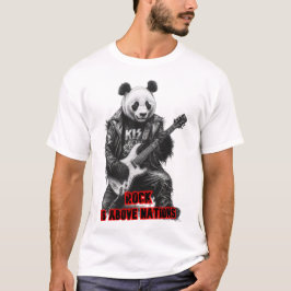 Wilde panda speelt Rock & Roll op een zwarte T-shirt