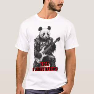 Wilde panda speelt Rock & Roll op een zwarte T-shirt