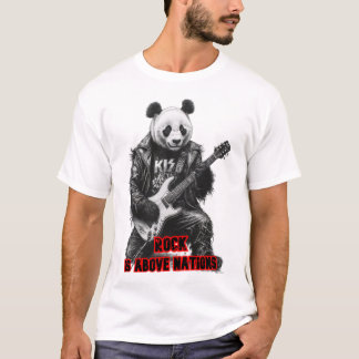 Wilde panda speelt Rock & Roll op een zwarte T-shirt