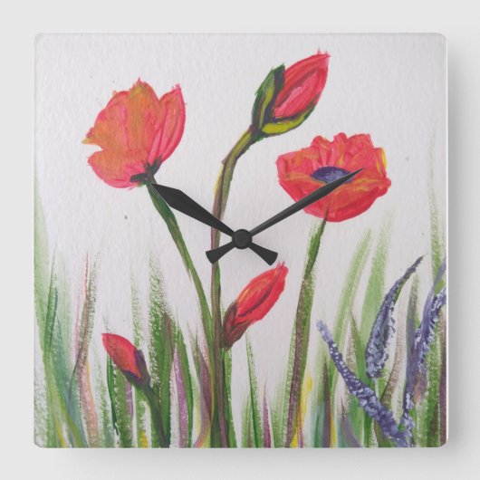 Wilde papaver vierkante klok (Voorkant)