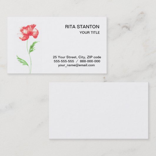 Wilde papaverbloem visitekaartje (Voorkant / Achterkant)