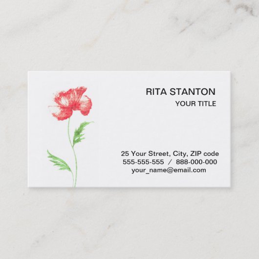 Wilde papaverbloem visitekaartje (Voorkant)
