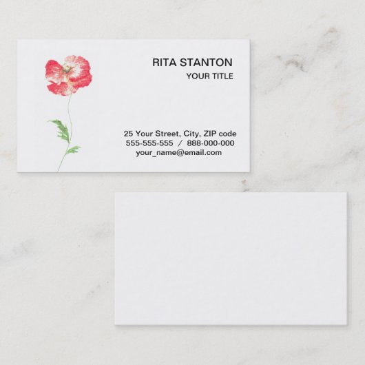 Wilde papaverbloem visitekaartje (Voorkant / Achterkant)