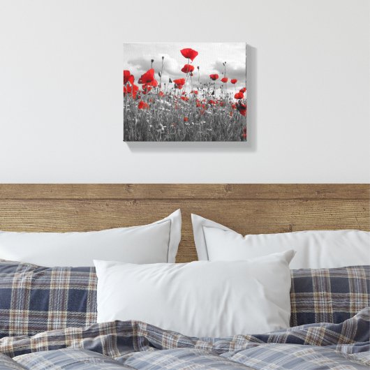 Wilde papavers in zwart, wit en rood canvas afdruk (Insitu (Slaapkamer))