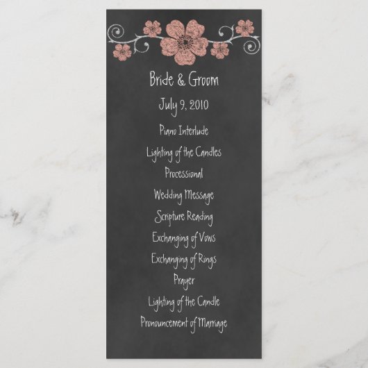 Wilde Peach Rozen Chalkboard Wedding Program Kaart (Achterkant)