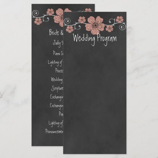 Wilde Peach Rozen Chalkboard Wedding Program Kaart (Voorkant / Achterkant)
