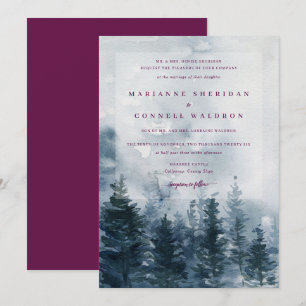Wilde Pijnen   Navy + Berry Wedding Invitation Kaart
