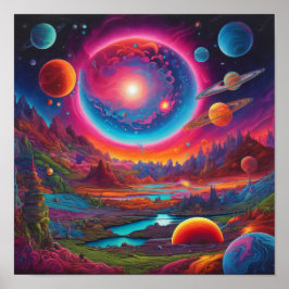 Wilde planeten psychedelische kunst poster