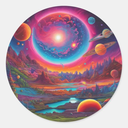 Wilde planeten psychedelische kunst ronde sticker (Voorkant)
