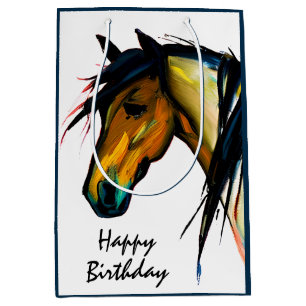 Wilde Pony Waterverf Paard Gelukkig Verjaardag Medium Cadeauzakje
