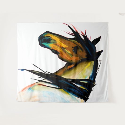 Wilde Pony | Waterverf Paarden Wandkleed (Voorkant (horizontaal))