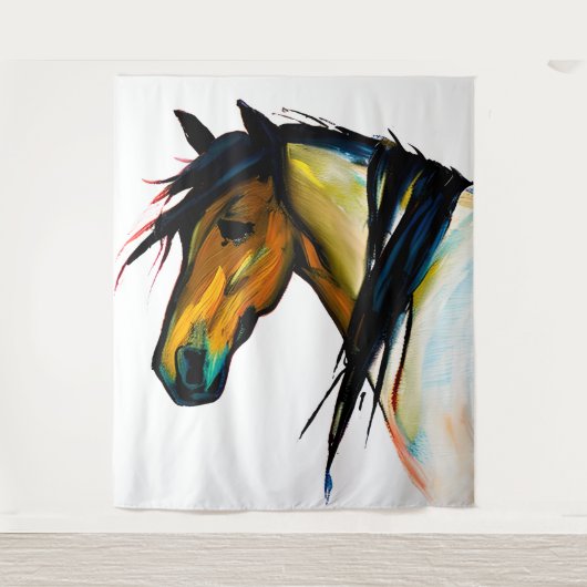 Wilde Pony | Waterverf Paarden Wandkleed (Voorkant)