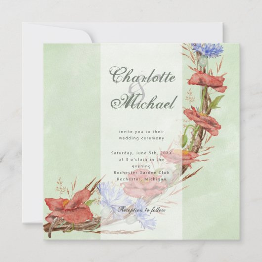 Wilde poppenkoppen voor de bruiloft van kornflower kaart (Voorkant)