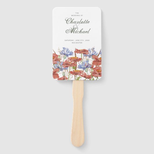 Wilde poppenkornbloem trouwprogramma handwaaier (Voorkant)