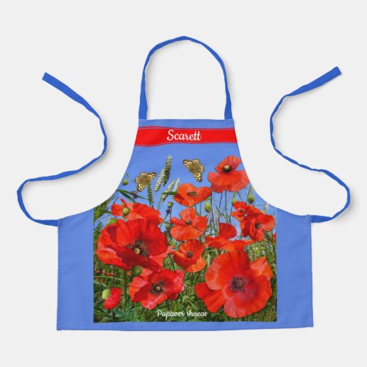 Wilde Poppy Field Custom Text Schort (Voorkant)