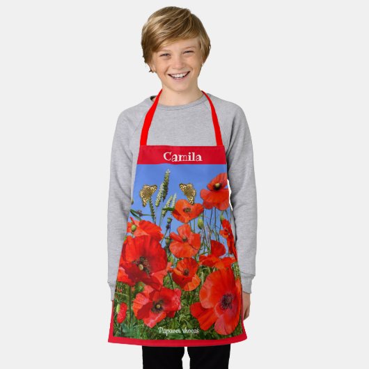 Wilde Poppy Field Custom Text Schort (Gedragen)