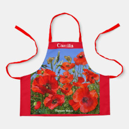 Wilde Poppy Field Custom Text Schort