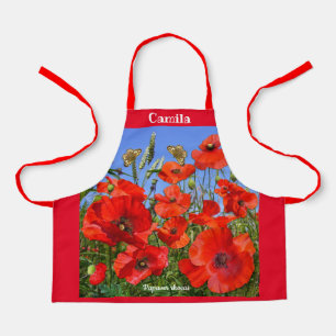 Wilde Poppy Field Custom Text Schort
