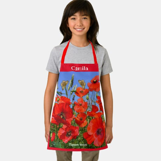 Wilde Poppy Field Custom Text Schort (Insitu)