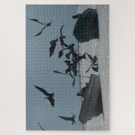 Wilde Puzzle: Pelikanen in de buurt van Vissende b Legpuzzel (Verticaal)