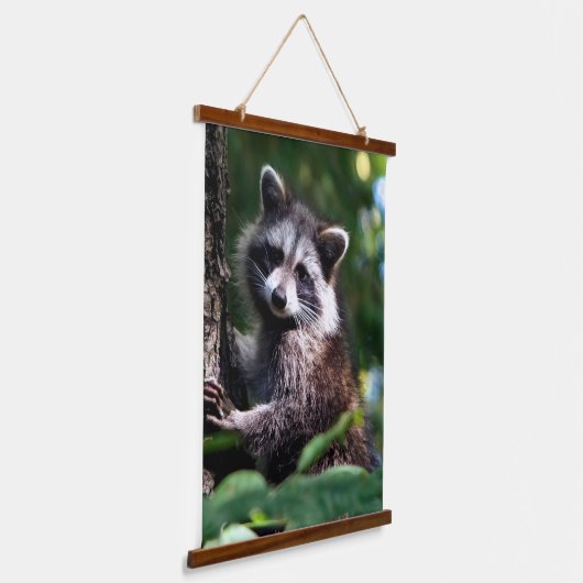 Wilde Raccoon op het bos Hangend Wandkleed (Gebogen)