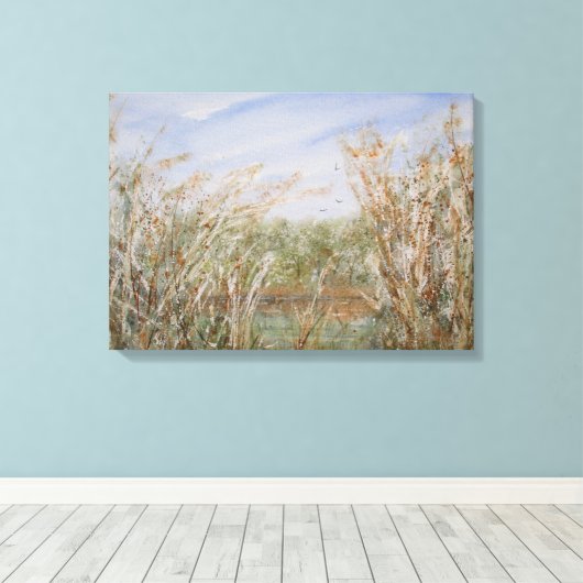 Wilde rand van een Natuurlijke Pond Waterverf Druk Canvas Afdruk (Insitu (Houten vloer))