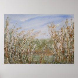 Wilde rand van een Natuurlijke Pond Waterverf Druk Poster