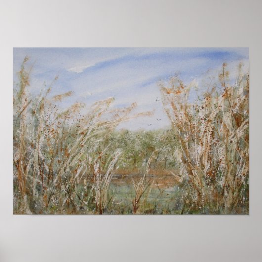 Wilde rand van een Natuurlijke Pond Waterverf Druk Poster (Voorkant)