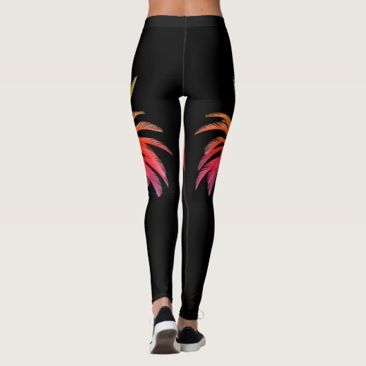 Wilde regenboogpalm Trepical Black Leggings (Achterkant)