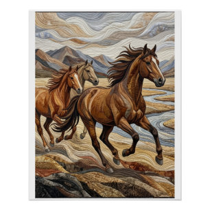 Wilde rennende paarden Majestueuze natuur stampede Perfect Poster