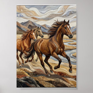 Wilde rennende paarden Majestueuze natuur stampede Poster