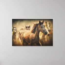 Wilde Rennende Paarden: Westerse Rustieke Wilde Na Canvas Afdruk