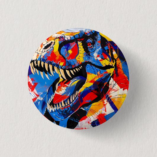 Wilde Retro T-rex Dinosaur Fusie Ronde Button 3,2 Cm (Voorkant)