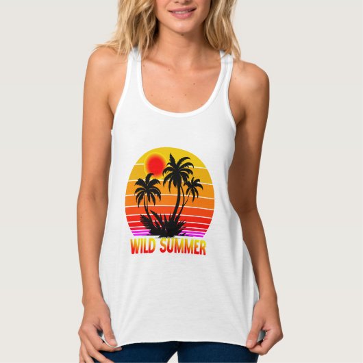Wilde Retro Zomer Stemming met Palmboom Ontwerp Tanktop (Voorkant)