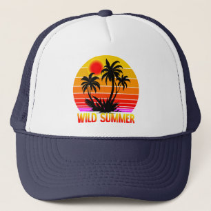 Wilde Retro Zomer Stemming met Palmboom Ontwerp Trucker Pet