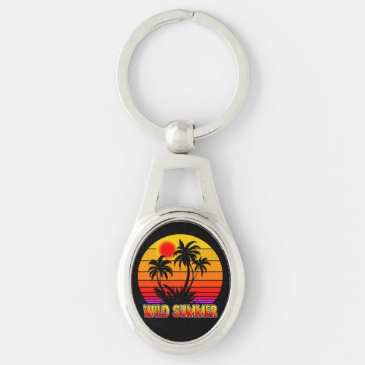 Wilde Retro Zomer Stemmingen met Palmboom Ontwerp Sleutelhanger (Voorkant)