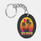 Wilde Retro Zomer Stemmingen met Palmboom Ontwerp Sleutelhanger (Voorkant Links)