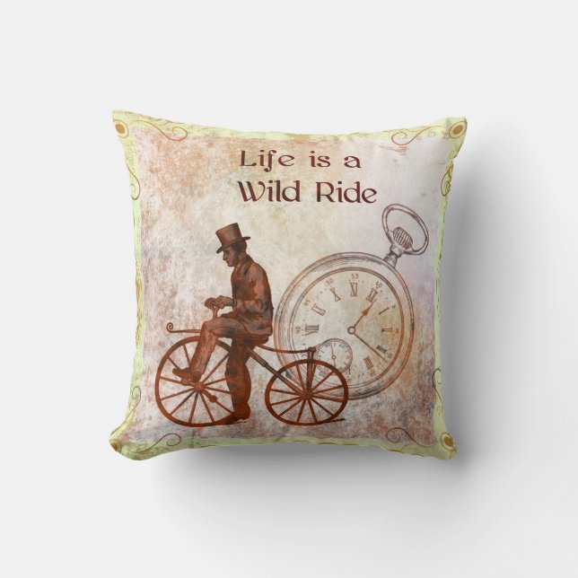  Wilde Ride Steampunk Bicycle Collage Kussen (Voorkant)
