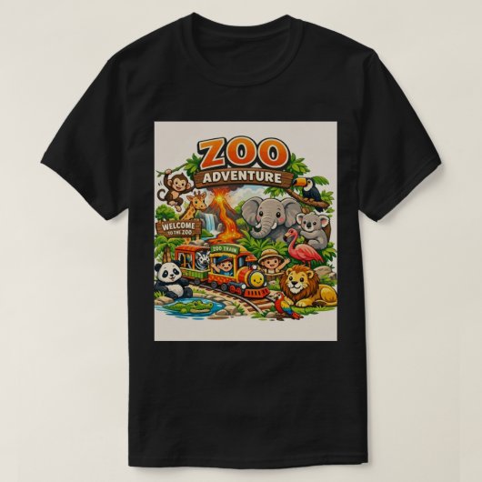 Wilde Rit: Speelse Exotische Dierentuin & Trein T-shirt (Design voorkant)