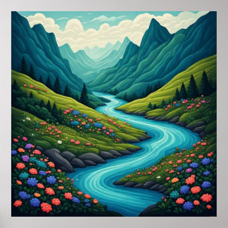 Wilde riviervallei in juweelkleuren 🌊 poster