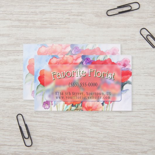 Wilde Rode Klaprozen Aquarel Visitekaartje (Voorkant / Achterkant in situ)