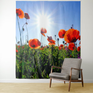 Wilde Rode Klaprozen Bloemen Wandkleed
