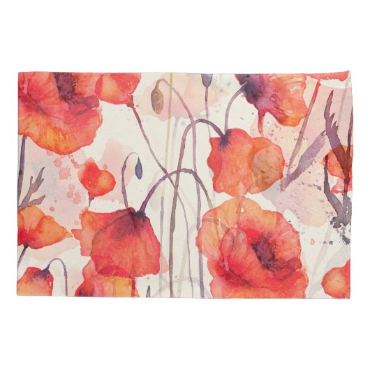 Wilde rode klaprozen, waterverf kussensloop (Achterkant)