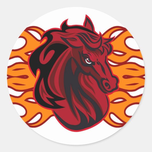 Wilde rode mustang paard ronde sticker (Voorkant)