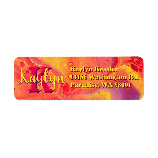 Wilde rode Paarse acrylstroomkunst Etiket (Voorkant)