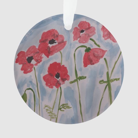 Wilde rode papaver Acrylafbraak Ornament (voorkant)