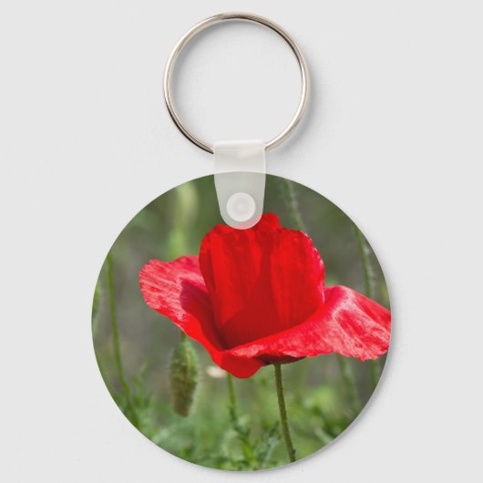 Wilde rode papaverbloem sleutelhanger (Voorkant)