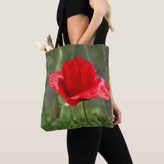 Wilde rode papaverbloem tote bag (Dichtbij)