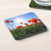 Wilde rode papavers bloemen bier onderzetter (Linkerzijde)
